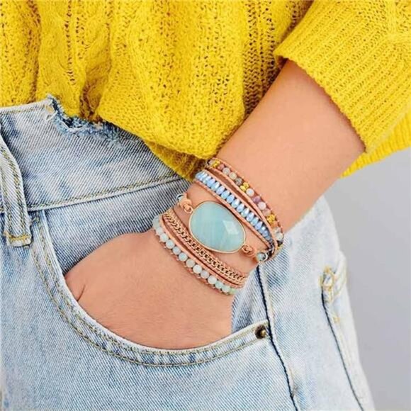 Boho Handmade Natural Stone Wrap Bracelets Turquoises Crystal Beads - Picture 5 of 7